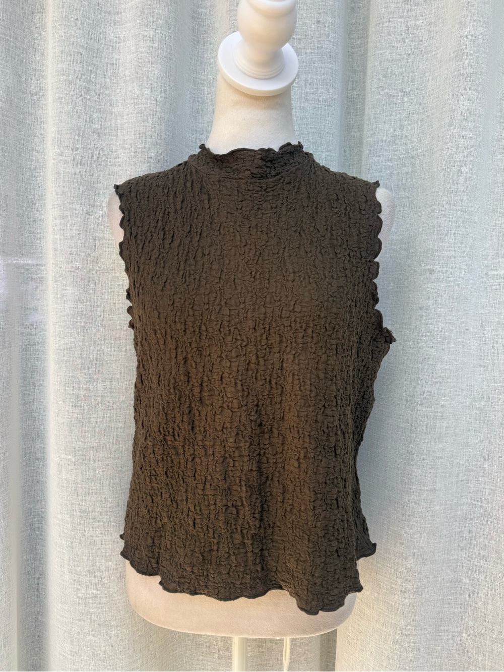 All:row textured crinckled brown high neck top